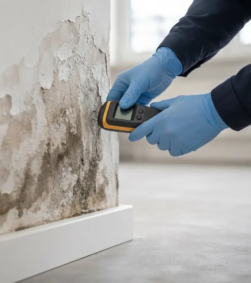 Muro con umidità di risalita e distacco dell'intonaco a Novara
